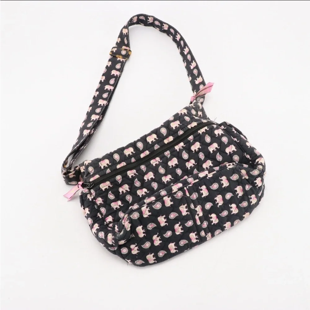 Vera Bradley Women's Black Pink Elephants Purse Sherry Tote Bag